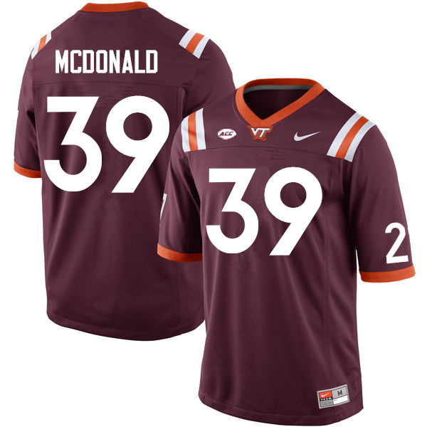 Men #39 Jorden McDonald Virginia Tech Hokies College Football Jerseys Sale-Maroon